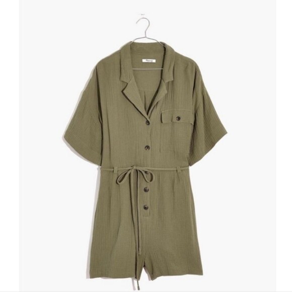 Madewell Lightspun Belted Safari Romper Olive Army Green Size M - Picture 1 of 14